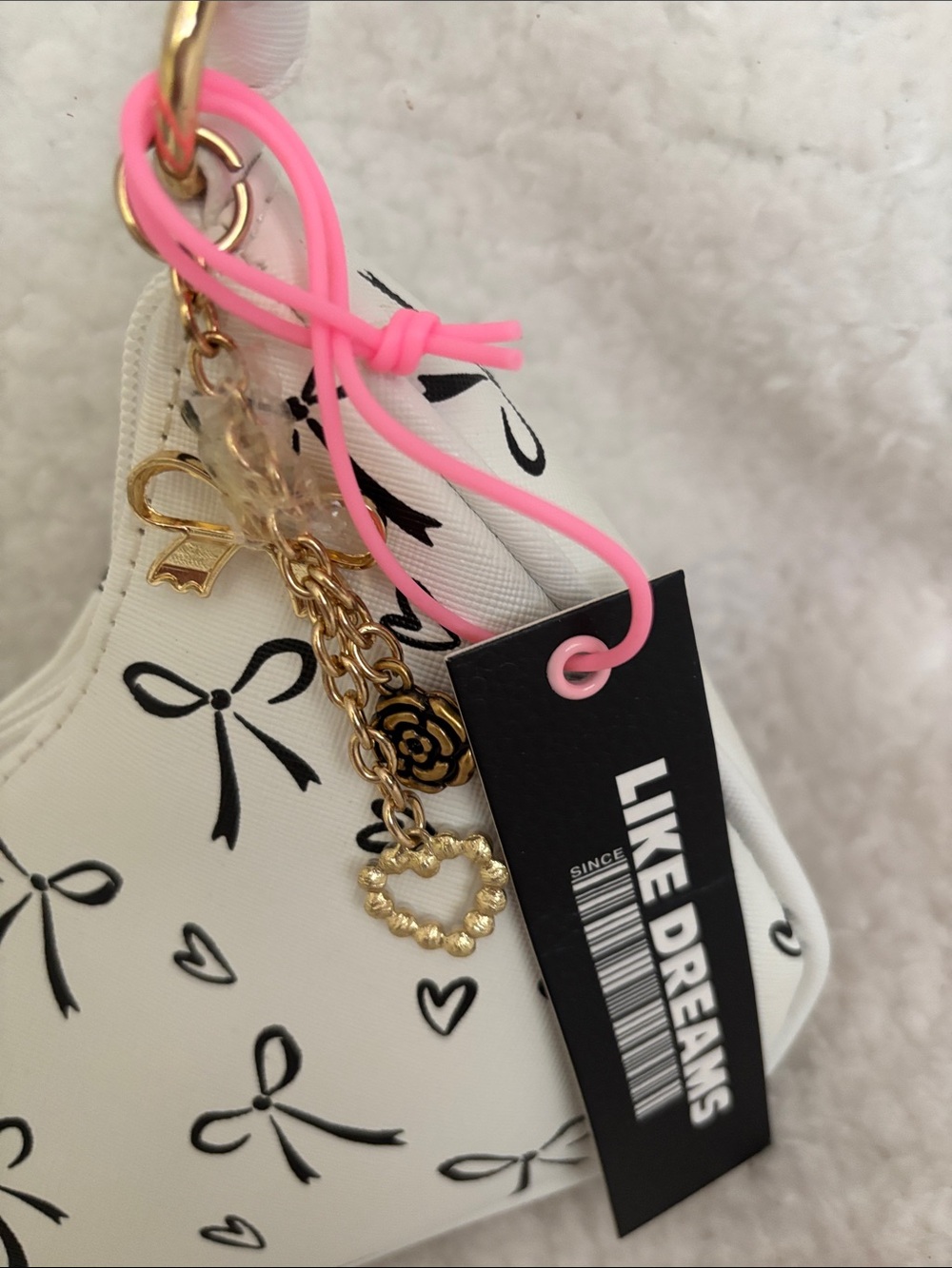 White Bow Print Shoulder Bag - Picture 2 of 8